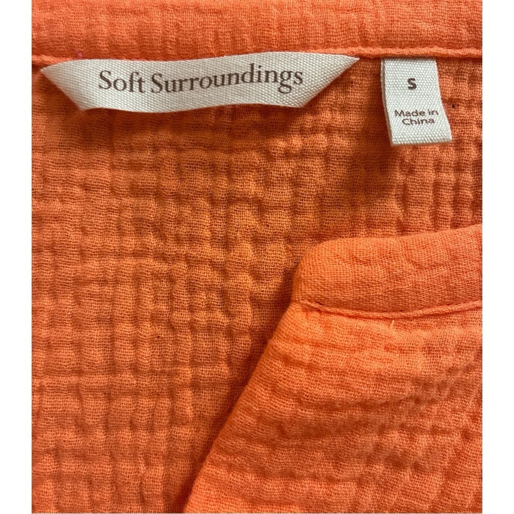 Soft Surroundings Araza Gauze Tunic Top Orange Cotton Pockets Small Vacation - Picture 5 of 7